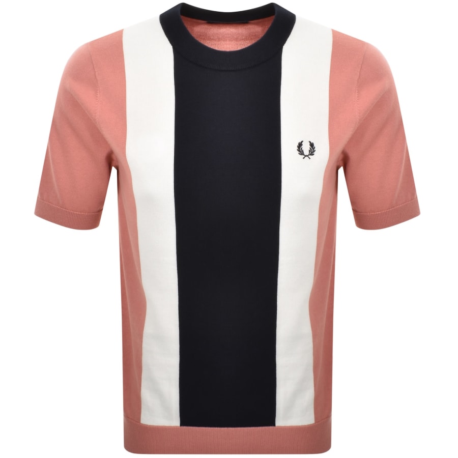 Fred Perry Vertical Stripe Knit T Shirt Pink | Mainline